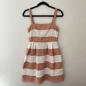 LOFT Striped Eyelet Fit & Flare Sundress, Size 0, Lace, Summer, Feminine